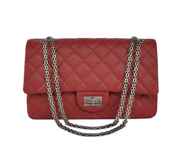Best Newest 2012 Chanel A28668 Red Grain Leather Classic Falp Bag Silver Replica